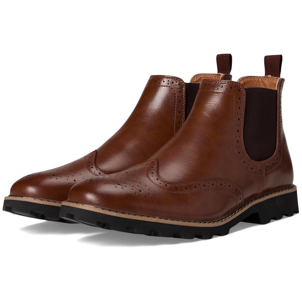 Deer Stags Men Brayden Wingtip Brogue Chelsea Boots Size US 13M Brown Vegan